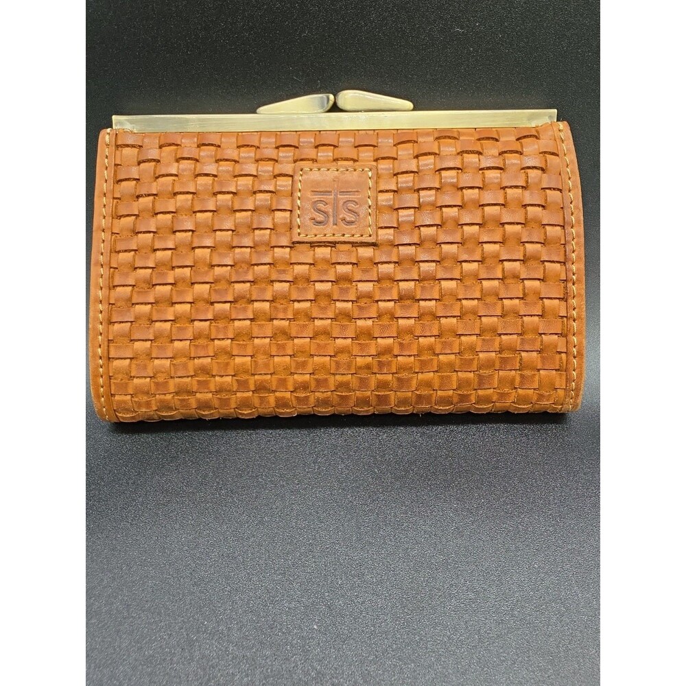 STS Ranchwear Sweetgrass Bella Woven Tan Leather Kiss Lock Wallet 100% Leather